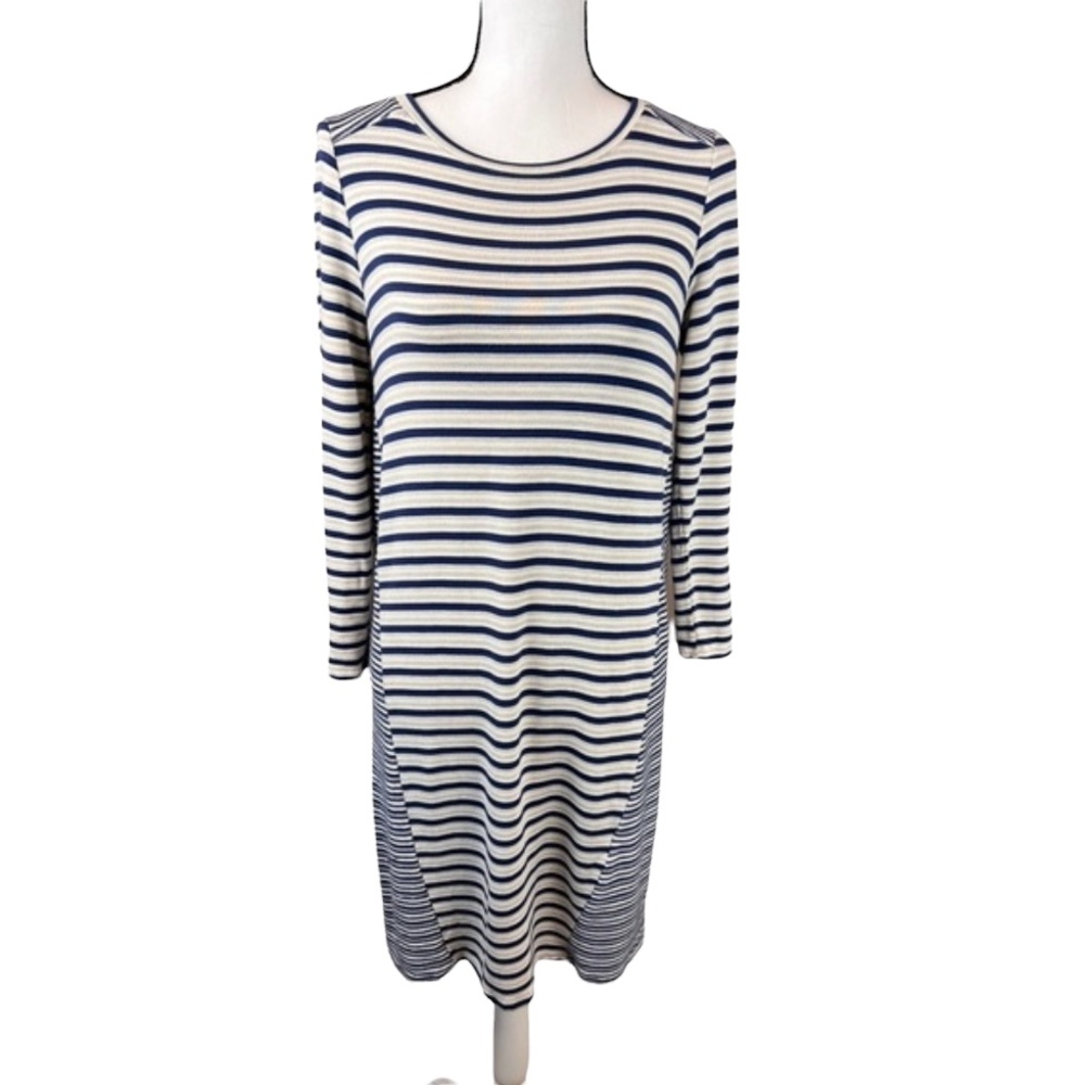 Jane and Delancey Blue and Cream Striped Midi Knit Sheath Dress Size S